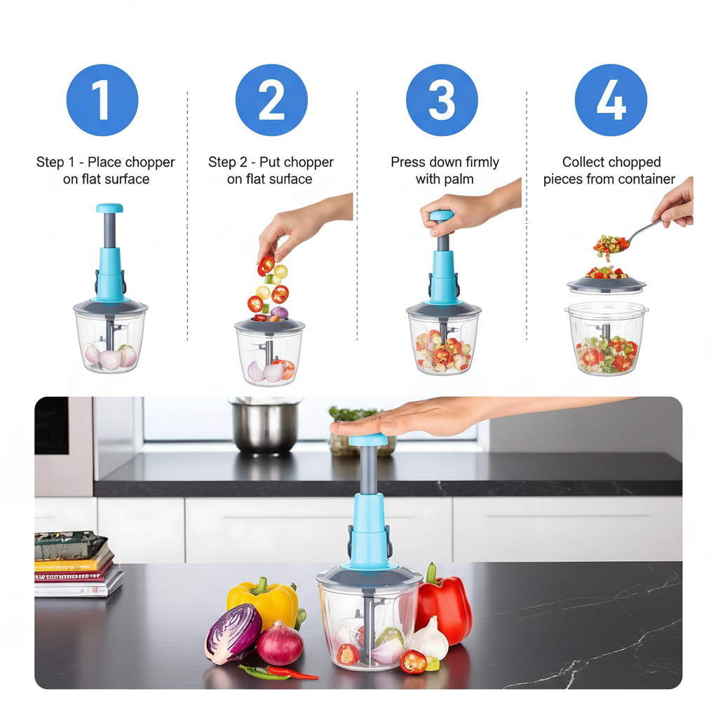Hand-press vegetable and fruit chopper