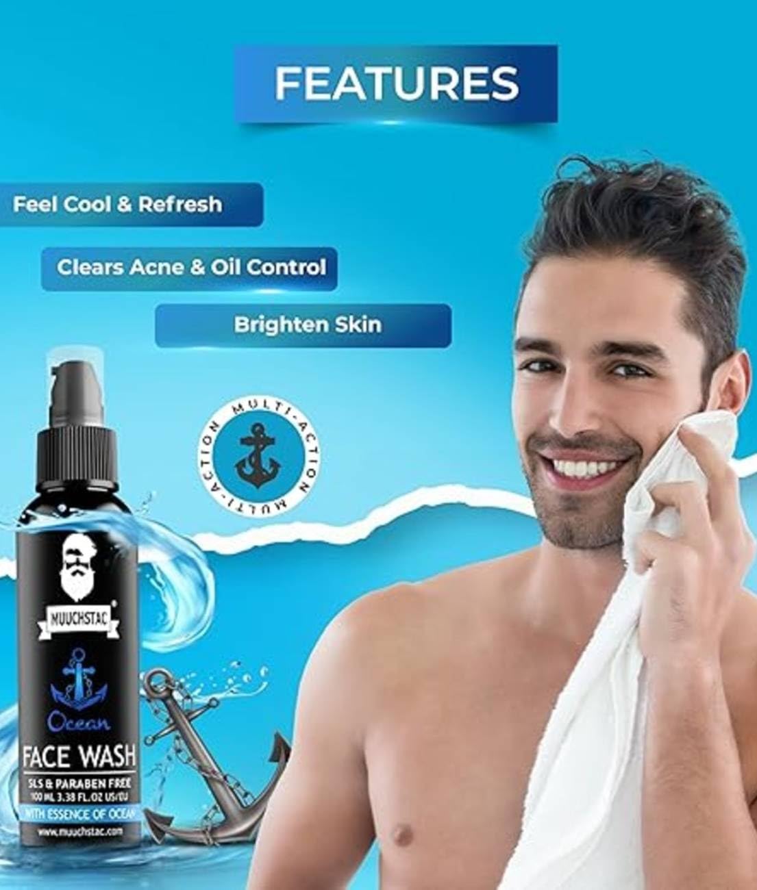 `Ocean Face Wash for Men Pack of 2 - Deep Cleansing Refreshing Face Wash`